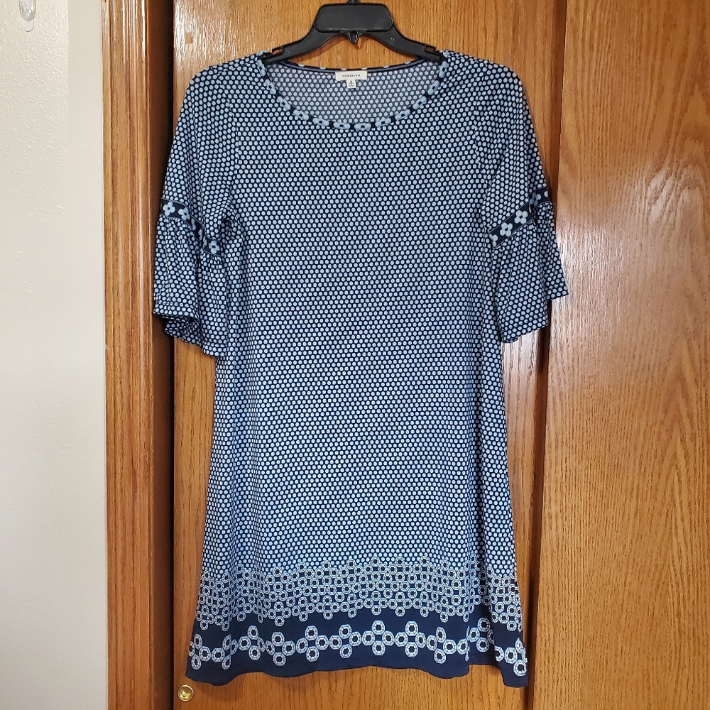 😎 Max Studio - Navy Blue, White Patterned Dress